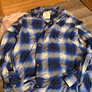 Blue Plaid Button-Up Shirt -